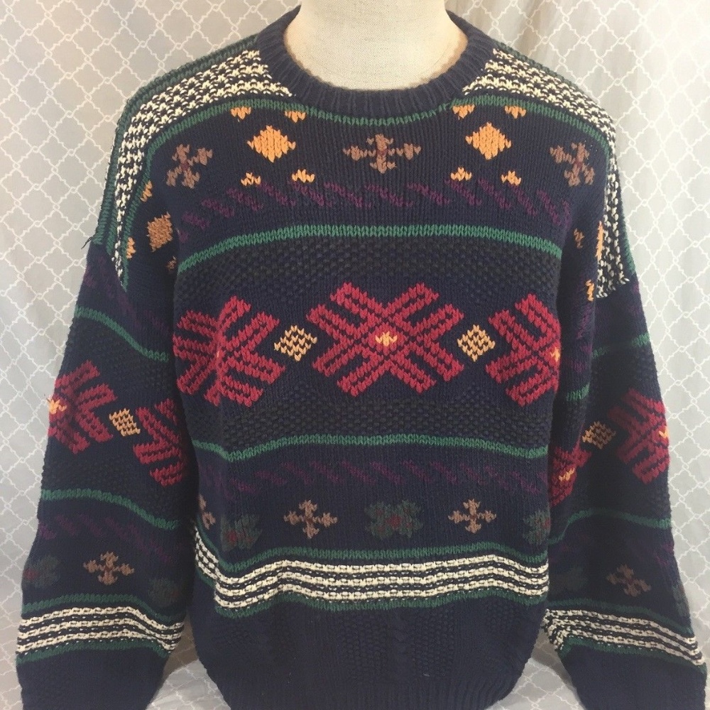 Vintage Lands End Men's Cable Knit Sweater Holiday